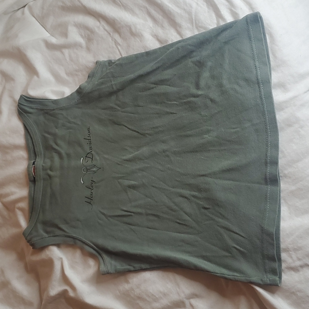 Harley Davidson green muscle tee